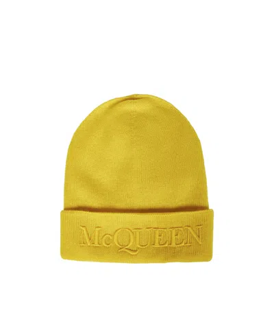 Alexander Mcqueen Logo-embroidered Cashmere Beanie In Yellow