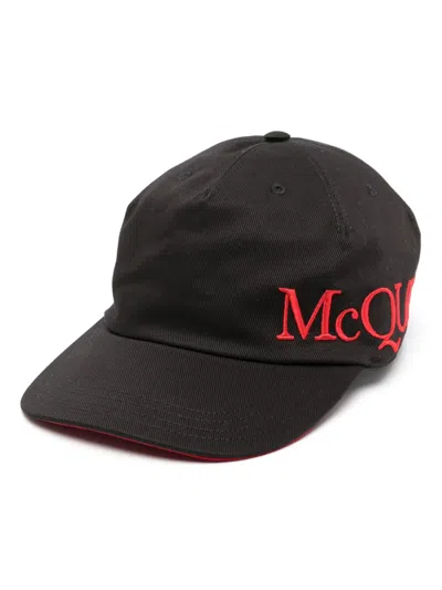 Alexander Mcqueen Logo-embroidered Cotton Cap In Black