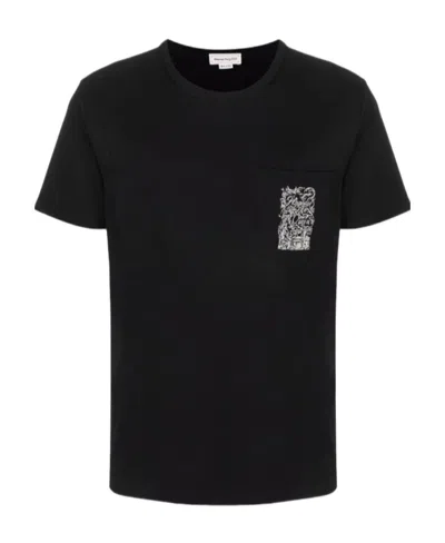 Alexander Mcqueen Logo-embroidered Cotton T-shirt In Black
