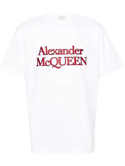 Alexander Mcqueen Logo-embroidered Cotton T-shirt In White