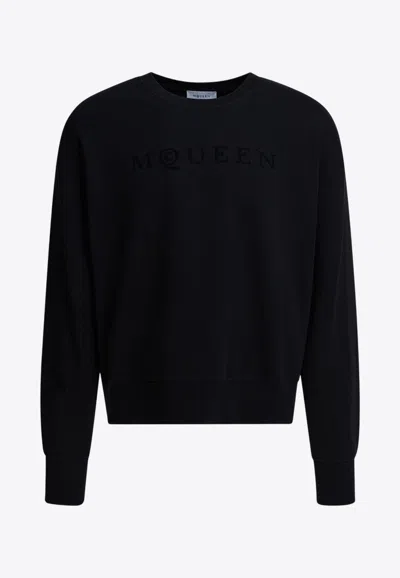 Alexander Mcqueen Logo Embroidered Crewneck Sweatshirt In Black