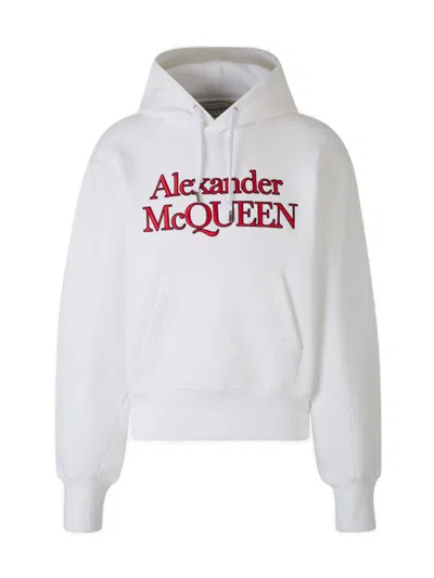Alexander Mcqueen Logo Embroidered Drawstring Hoodie In White