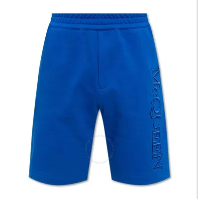 Alexander Mcqueen Logo Embroidered Drawstring Shorts In Blue