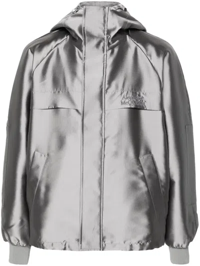 Alexander Mcqueen Gray Logo-embroidered Hooded Jacket In Grey