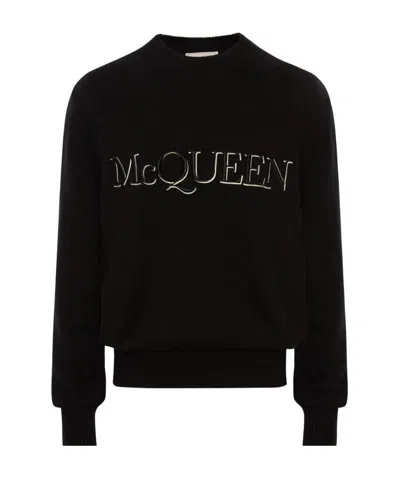 Alexander Mcqueen Logo-embroidered Knitted Jumper In Black