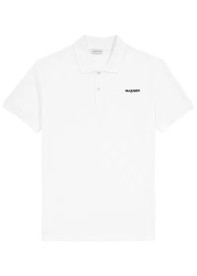 Alexander Mcqueen Logo-embroidered Piqué Cotton Polo Shirt In White