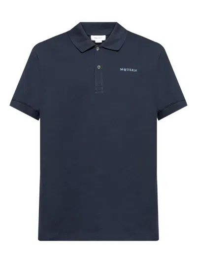 Alexander Mcqueen Logo-embroidered Polo Shirt In Blue