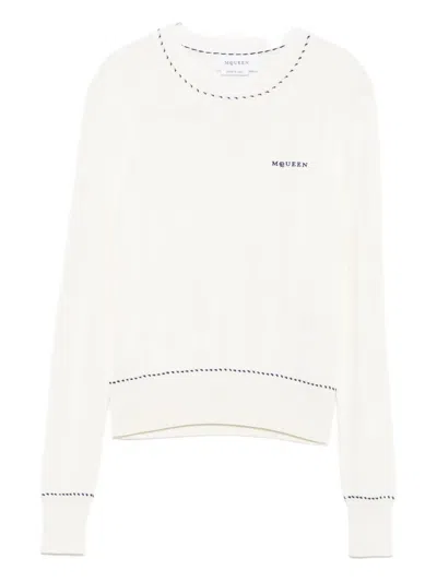 Alexander Mcqueen Logo-embroidered Ribbed-knit Top In White