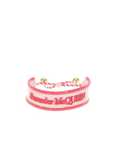 Alexander Mcqueen Logo Embroidered Skull Bracelet In Pink