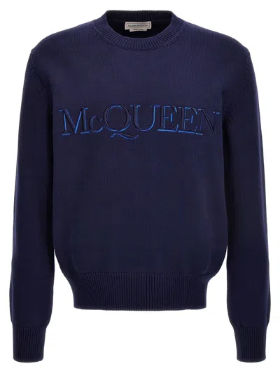 Alexander Mcqueen Logo Embroidered Crewneck Sweater In Blue