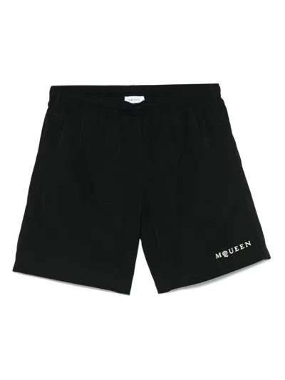 Alexander Mcqueen Logo-embroidered Swim Shorts In Black