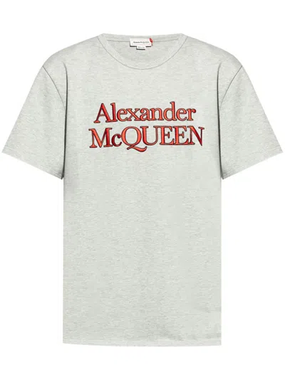 Alexander Mcqueen Logo-embroidered T-shirt In Grey