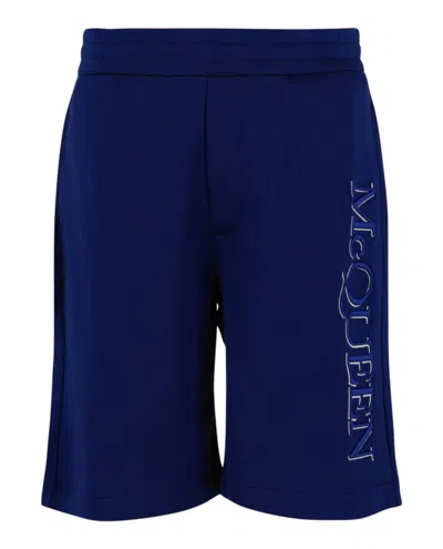 Alexander Mcqueen Logo Embroidered Track Shorts In Blue