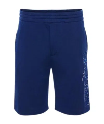 Alexander Mcqueen Logo-embroidered Track Shorts In Blue