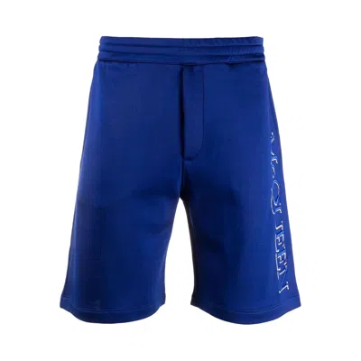 Pre-owned Alexander Mcqueen Logo Embroidered Track Shorts 'blue' | Men's Size Xl
