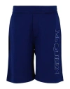 Alexander Mcqueen Men's Shorts With Embroidered Logo In Blue