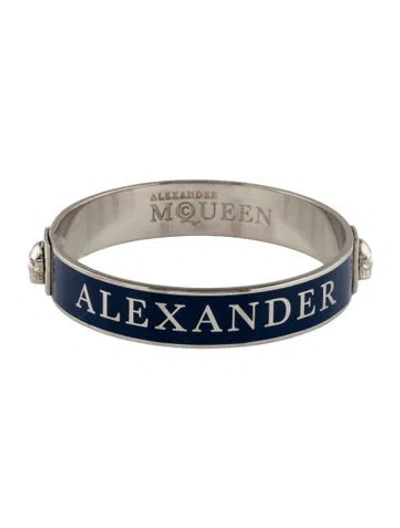 Pre-owned Alexander Mcqueen Logo Enamel Bangle Bracelet, 7.75" In Blue