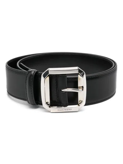 Alexander Mcqueen Logo-engraved Buckle Belt In Black