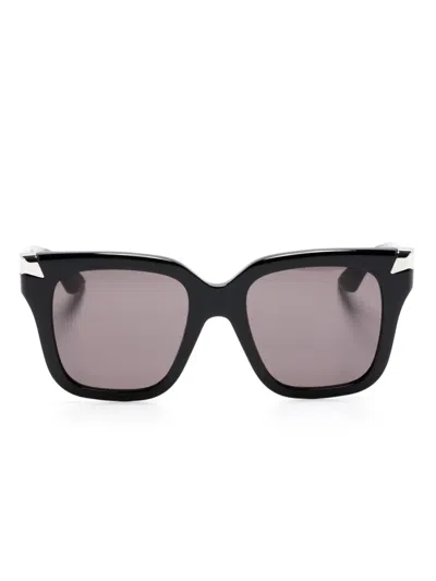 Alexander Mcqueen Logo-engraved Oversize-frame Sunglasses In 黑色
