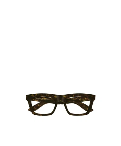 Alexander Mcqueen Logo-engraved Rectangle-frame Glasses In Black