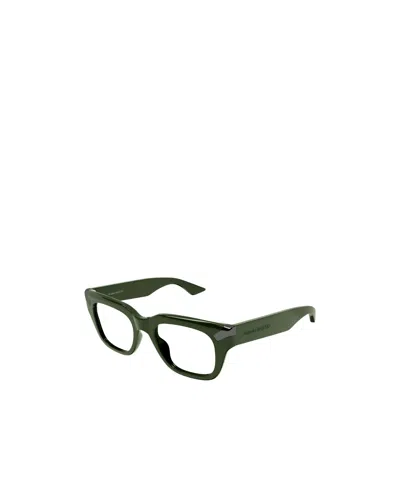 Alexander Mcqueen Logo-engraved Square-frame Glasses In Green