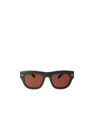 Alexander Mcqueen Logo-engraved Square-frame Sunglasses In 004 Grey Grey Brown