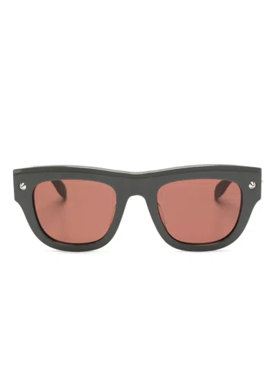 Alexander Mcqueen Logo-engraved Square-frame Sunglasses In Grau