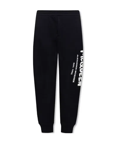 Alexander Mcqueen Logo Graffiti Print Track Pants In Black