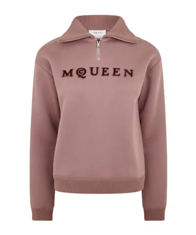 Alexander Mcqueen Logo Half-zip Sweater In Brown
