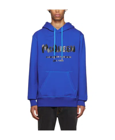Alexander Mcqueen Logo Hooded Sweater In Blue