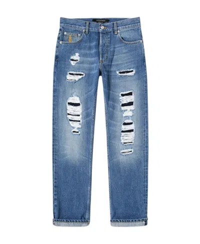 Alexander Mcqueen Logo Imitation Jeans In Blue