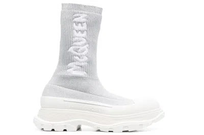 Pre-owned Alexander Mcqueen Logo Intarsia Chunky Sock Sneaker Grey White (women's) In Grey/white