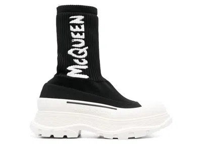 Pre-owned Alexander Mcqueen Logo Intarsia Chunky Sock Sneaker (women's) Sneakers In Black/ice