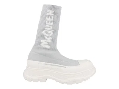 Pre-owned Alexander Mcqueen Logo Intarsia Chunky Sock Sneaker (women's) Sneakers In Grey/white