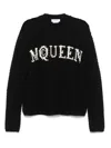 Alexander Mcqueen Logo Crewneck Cotton Sweater In Black