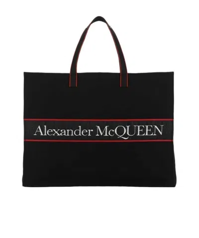 Alexander Mcqueen Logo-jacquard Canvas Tote Bag In Black