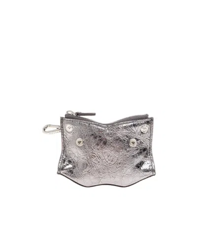 Alexander Mcqueen Crinkled-leather Keychain Pouch In Silver