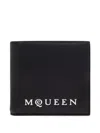 Alexander Mcqueen Bifold Wallet In Smooth Calf Leather With Logo Print In Black