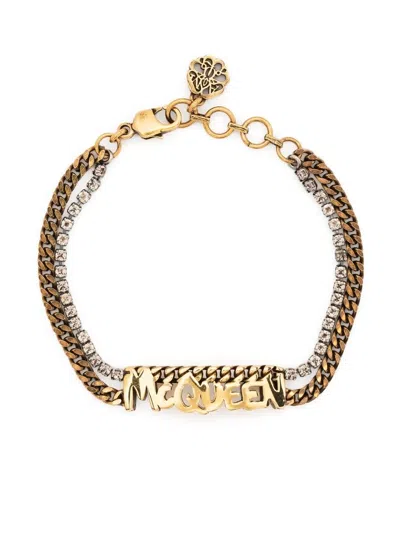 Alexander Mcqueen Logo-lettering Chain Bracelet In Gold