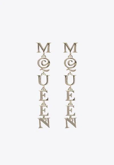 Alexander Mcqueen Logo Lettering Drop Earrings In Gold