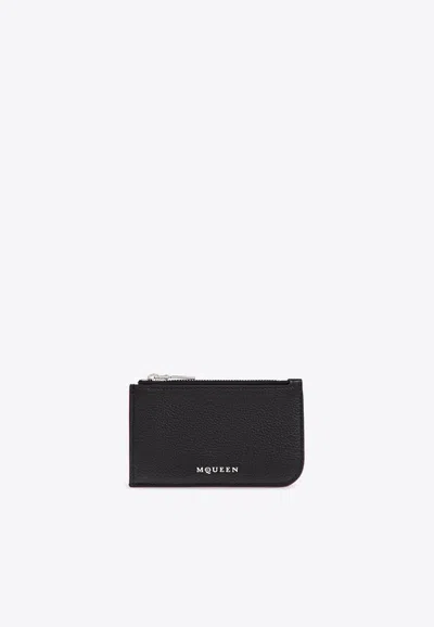 Alexander Mcqueen Logo-lettering Sling Zip Cardholder In Black