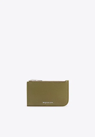 Alexander Mcqueen Logo-lettering Sling Zip Cardholder In Green