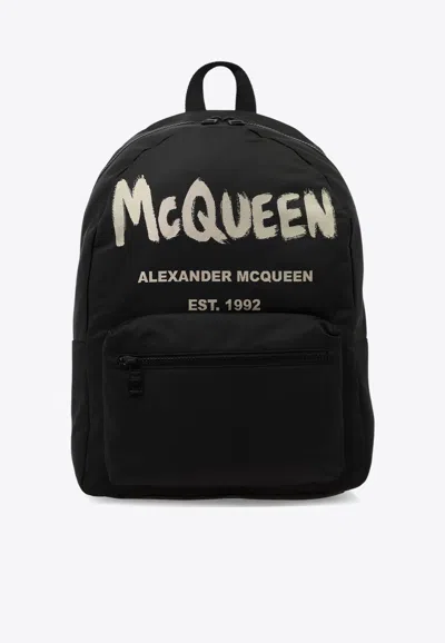 Alexander Mcqueen Logo Metropolitan Backpack In Black