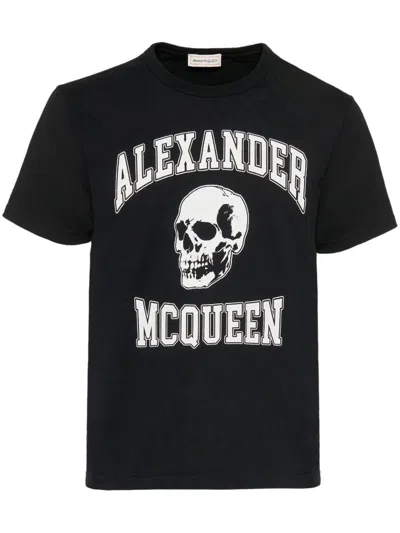 Alexander Mcqueen Logo Organic Cotton T-shirt In Black