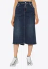 Alexander Mcqueen Log Patch Denim Midi Skirt In Blue