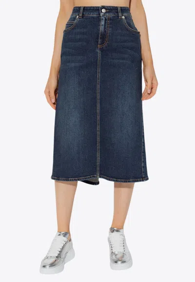 Alexander Mcqueen Log Patch Denim Midi Skirt