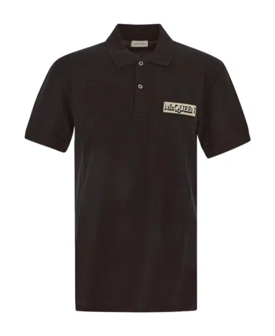 Alexander Mcqueen Logo-patch Polo Shirt In Black