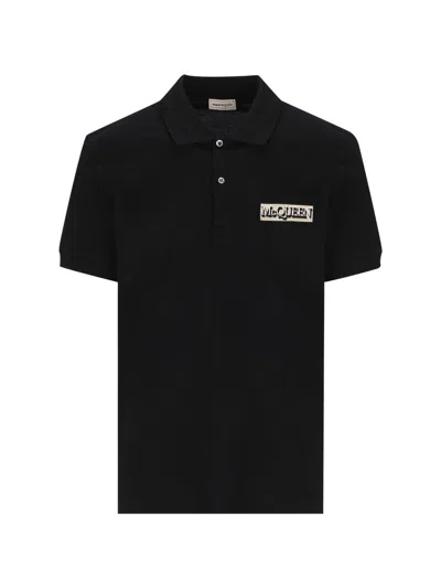 Alexander Mcqueen Logo Patch Short Sleeved Polo Shirt In Black