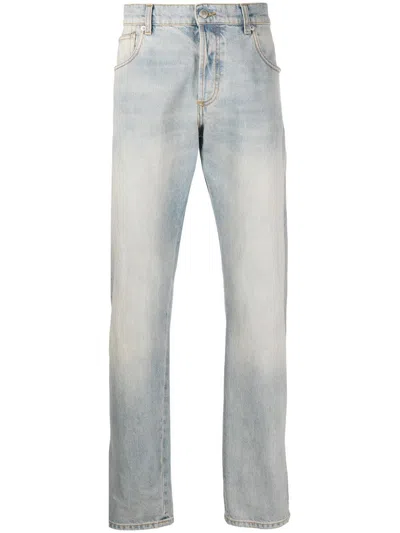Alexander Mcqueen Logo-patch Washed Cotton Jeans In Blau