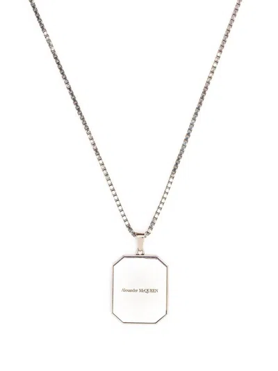 Alexander Mcqueen Logo-pendant Box Chain Necklace In Silver